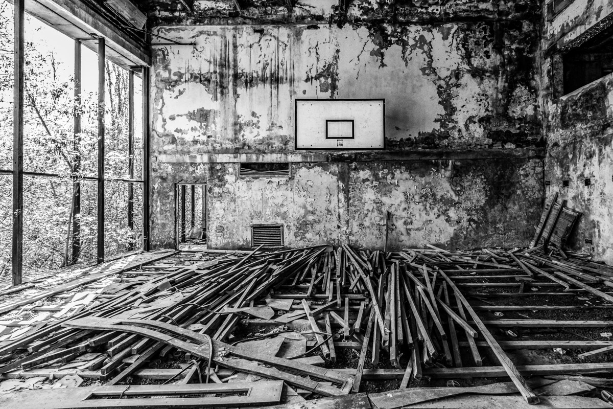 Abandoned basketball court in Chernobyl