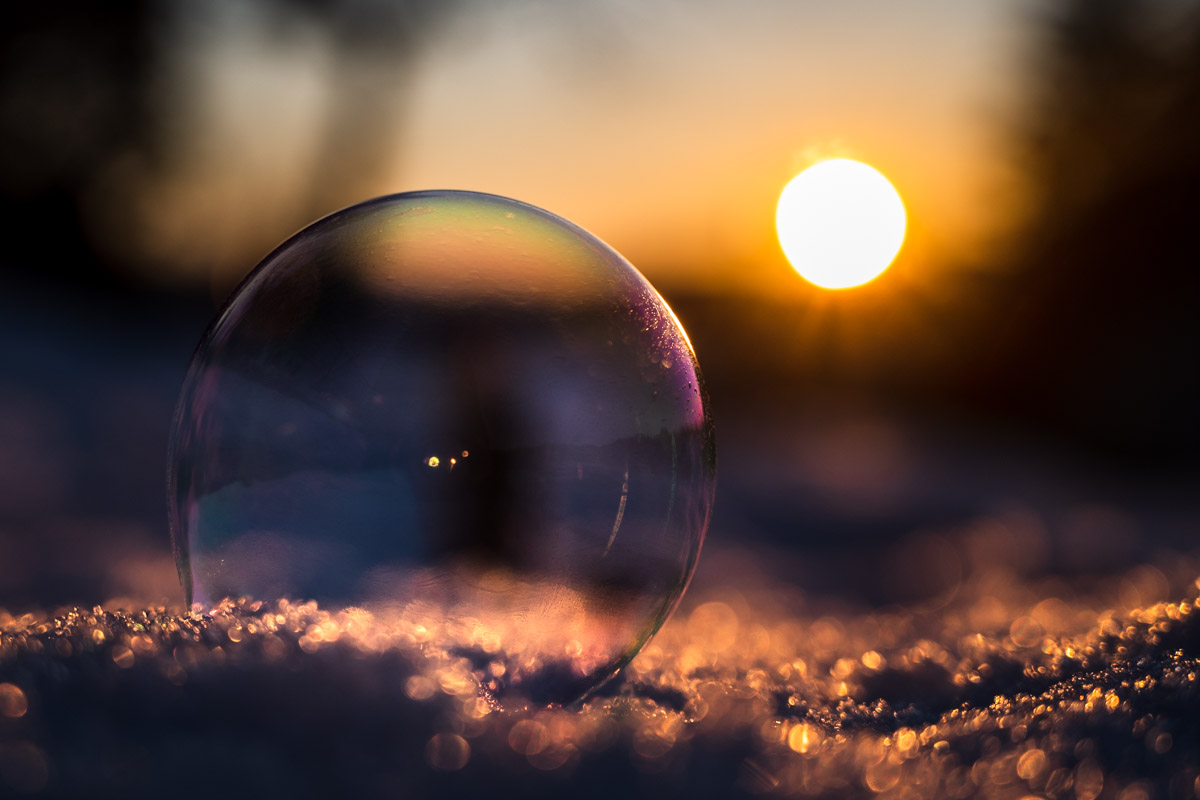 Photography of bubbles at the sunset