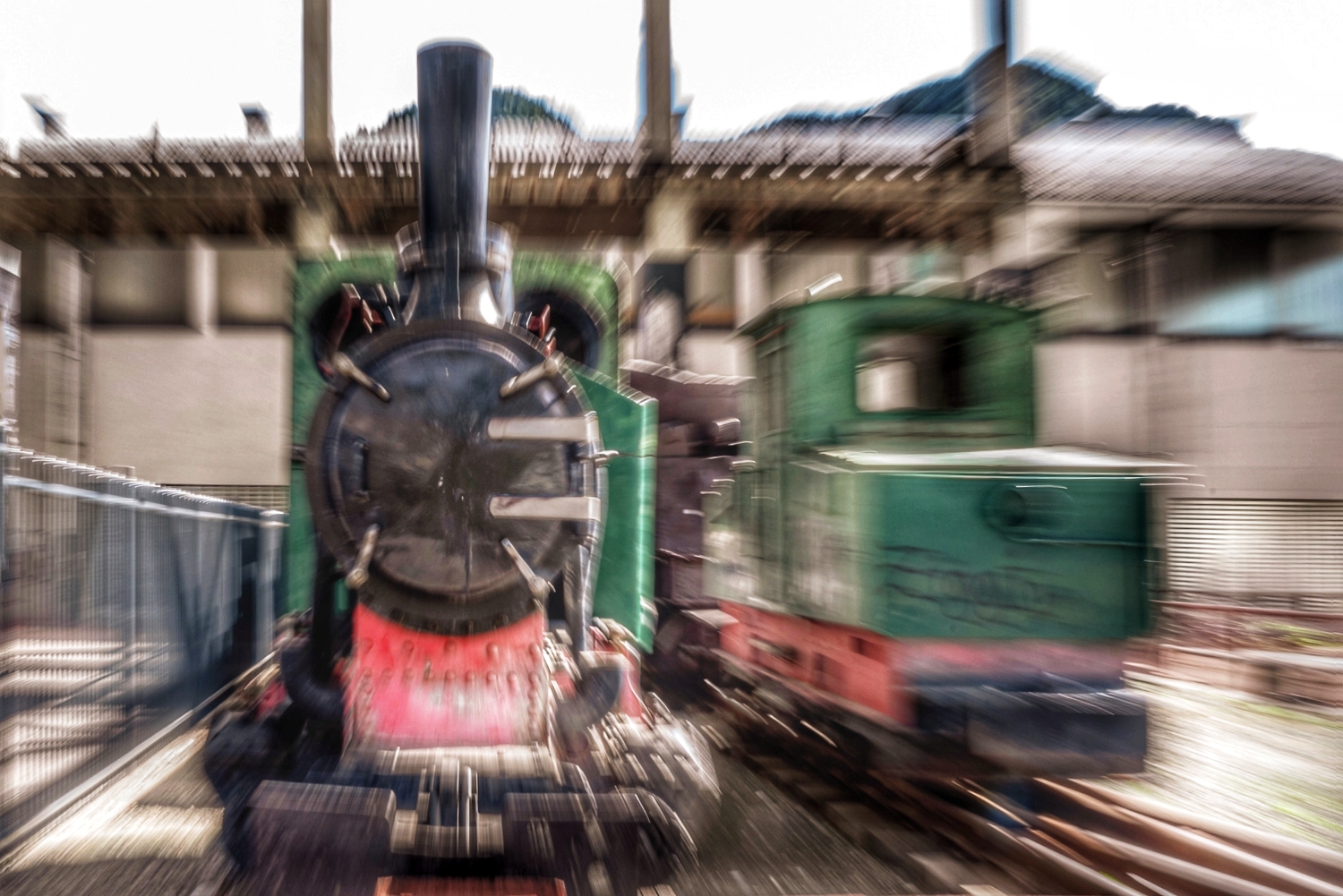 Zoom blur photo of trains